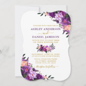 Invitation Elégante aquarelle violet Mariage or floral (Devant)