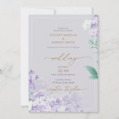 Invitation Elégante aquarelle violet printemps lilas or (Devant)