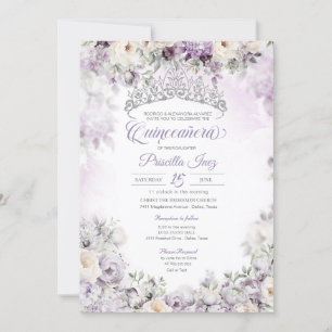 Invitation Elégante aquarelle violette claire Quinceañera