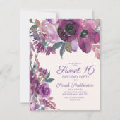 Invitation Elégante Aquarelle violette Floral Sweet 16 Filles (Devant)