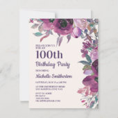 Invitation Elégante aquarelle violette florale 100e anniversa (Devant)