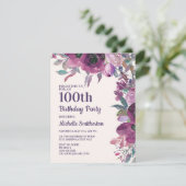 Invitation Elégante aquarelle violette florale 100e anniversa (Debout devant)