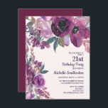 Invitation Elégante aquarelle violette Florale 21e anniversai<br><div class="desc">Belle botanique lilas et violet aquarelle fleurie 21e anniversaire invitation pour les femmes. Contactez-nous pour obtenir de l'aide sur la personnalisation ou pour demander des produits correspondants.</div>