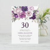 Invitation Elégante Aquarelle violette Florale 30e anniversai (Debout devant)
