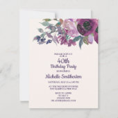 Invitation Elégante Aquarelle violette Florale 40e Anniversai (Devant)
