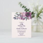 Invitation Elégante Aquarelle violette Florale 40e Anniversai (Debout devant)
