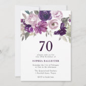 Invitation Elégante aquarelle violette Florale 70e anniversai (Devant)