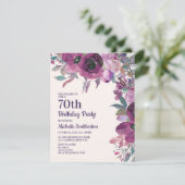 Invitation Elégante aquarelle violette Florale 70e anniversai (Debout devant)