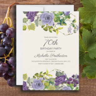 Invitation Elégante aquarelle violette Florale 70e anniversai