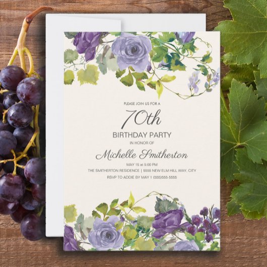 Invitation Elégante aquarelle violette Florale 70e anniversai