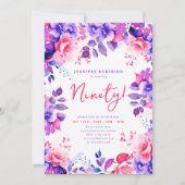 Invitation Elégante aquarelle violette Florale 90e anniversai (Devant)