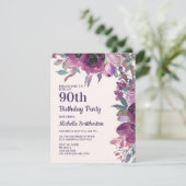 Invitation Elégante aquarelle violette Florale 90e anniversai (Debout devant)