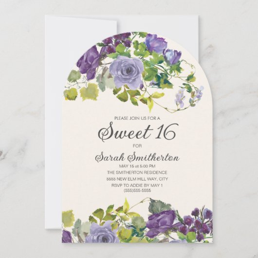 Invitation Elégante Aquarelle violette Vins floraux doux 16 (Devant)
