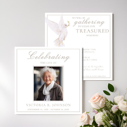 Invitation Elégante aquarelle White Dove Celebration of Life