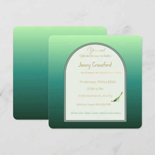 Invitation Élégante arche de douche de mariage en vert émerau (Devant / Derrière)