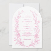 Invitation Elégante Arche Mariage Florale Toile Rose Français (Devant)