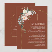 Invitation Elégante Arche Or Floral Terracotta Bautizo (Devant / Derrière)