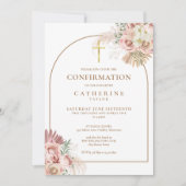 Invitation Élégante Arche Or Pampas Confirmation Florale Gras (Devant)