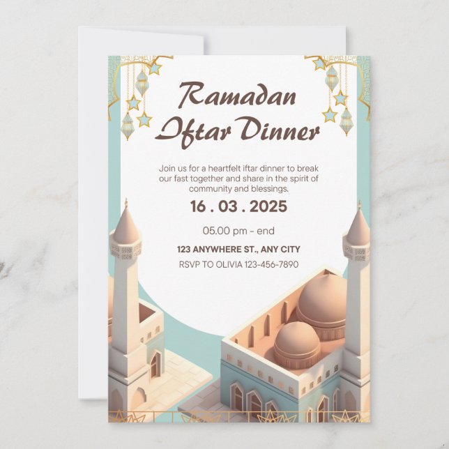 Invitation élégante au dîner d'Iftar de Ramadan |  (Devant)