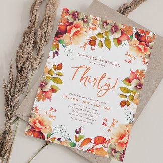 Invitation Elégante Automne Aquarelle Automne Floral 30 Anniv