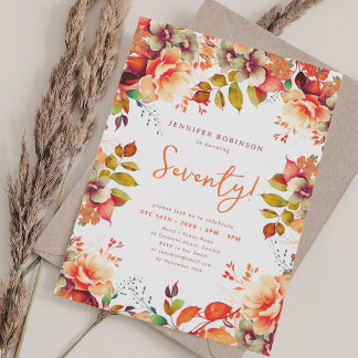 Invitation Elégante Automne Aquarelle Automne Floral 70 Anniv