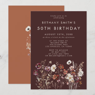 Invitation Elégante automne Brown Floral fête d'anniversaire