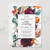 Invitation Elégante Automne Floral 80e fête d'anniversaire (Devant)