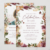 Invitation Élégante Automne Floral Memorial Célébration de la (Devant / Derrière)