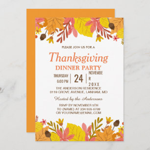 Invitation Élégante Automne part Thanksgiving Dîner fêté