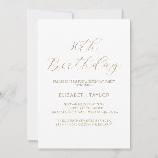 Invitation élégante avec calligraphie dorée pour 3 (Devant)
