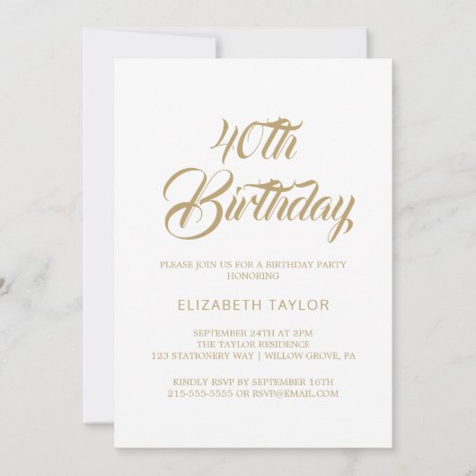 Invitation élégante avec calligraphie dorée pour 4 (Devant)