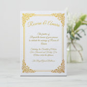 Invitation élégante avec feuille d'or pour mariage (Debout devant)