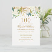 Invitation élégante avec fleurs dorées pour 100e a (Debout devant)