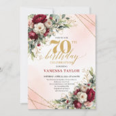 Invitation élégante avec fleurs dorées pour 70e an (Devant)