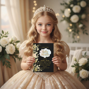 Invitation élégante avec motif floral doré pour Ba