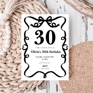 Invitation élégante avec nœud noir pour 30 ans