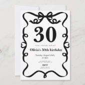 Invitation élégante avec nœud noir pour 30 ans (Devant)