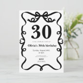 Invitation élégante avec nœud noir pour 30 ans (Debout devant)