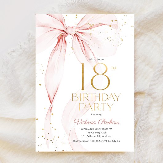 Invitation élégante avec ruban rose pour 18e anniv