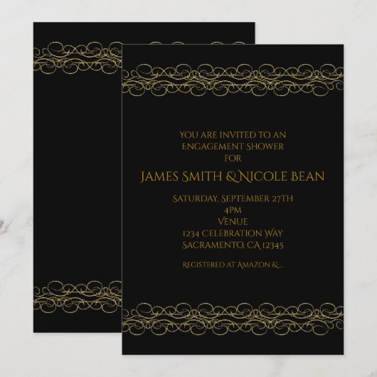 Invitation élégante avec tourbillon moderne noir e (Devant / Derrière)