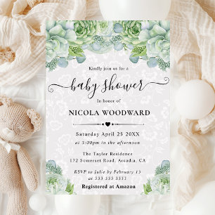 Invitation Élégante Baby Shower aquarelle Eucalyptus