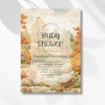 Élégante Baby Shower Aquarelle Forêt d'Automne