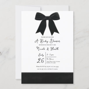 Invitation Élégante Baby Shower au Ruban Noir en Velours