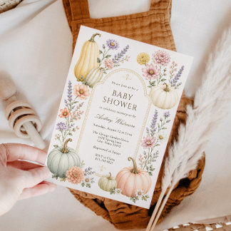 Invitation Élégante Baby Shower Automne | Citrouilles Fleur S