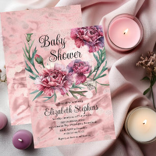 Invitation Élégante Baby Shower aux Œillets Rose en Aquarelle