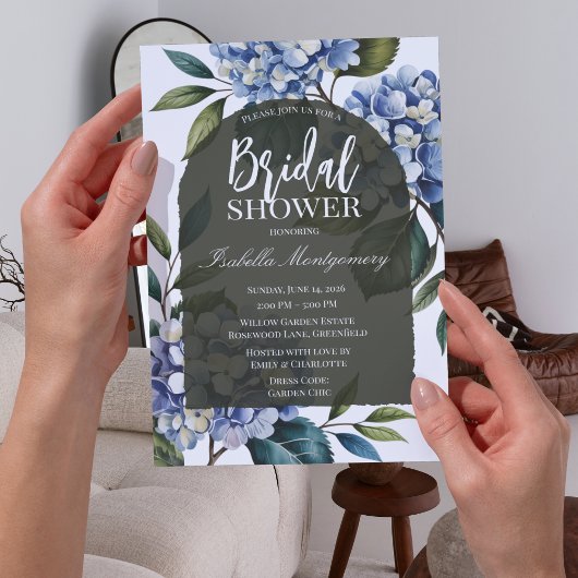 Invitation Élégante Baby Shower Bleu Hydrangea