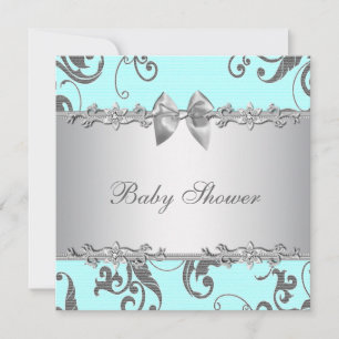 Invitation Élégante Baby Shower Bleu sarcelle et Gris