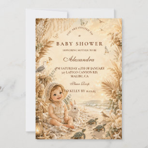 Invitation Élégante Baby Shower Bohème de Plage