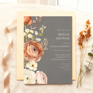 Invitation Élégante Baby Shower Botanique Automne Rouille Abr