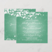 Invitation Elégante Baby shower Cerise Fleur Mint (Devant / Derrière)